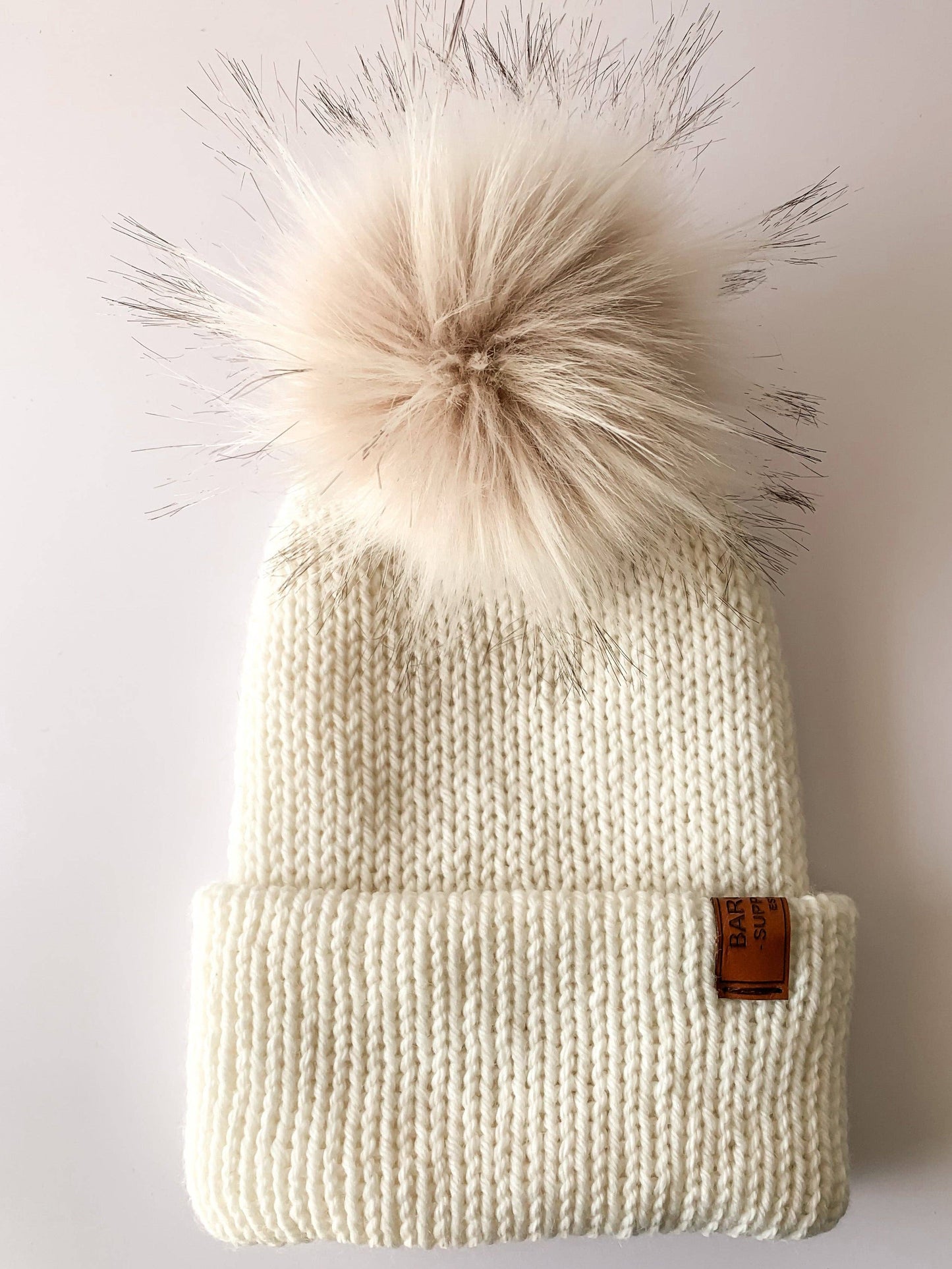 Double Knit Pom Pom Beanie - Cream with ivory pom pom